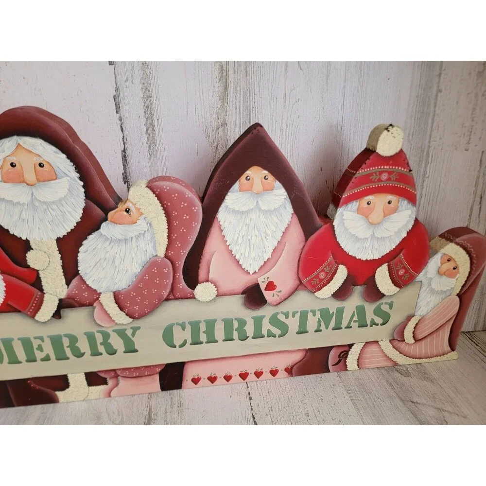 Vintage wooden Santa Claus Merry Xmas home‎ decor figure sign